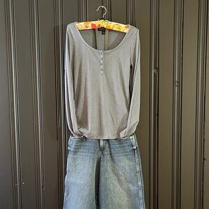 Long Sleeve Ribbed Women's Henley Top